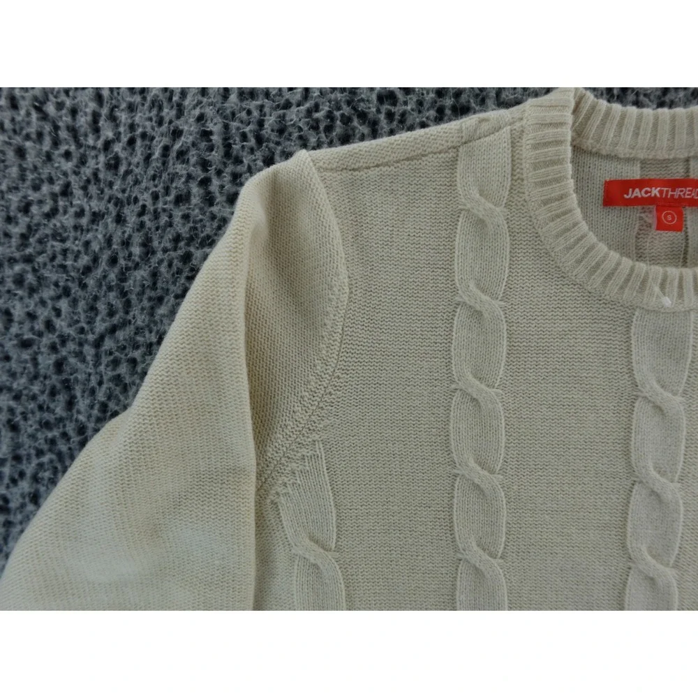 JACK THREADS Cream Cable Knit Crewneck Sweater Size Small‎ Zipper Detail